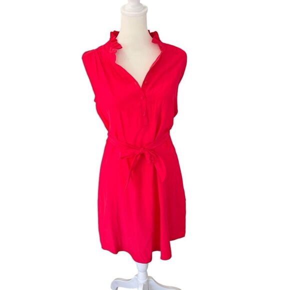 Amanda Uprichard 100% Silk Red Waist Tie Shirt Mini Dress Size Small - Picture 2 of 10